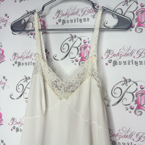 Dress long maxi light white Elegant Cream Lace Trim Nightgown Lacie vintage slip - Picture 10 of 12
